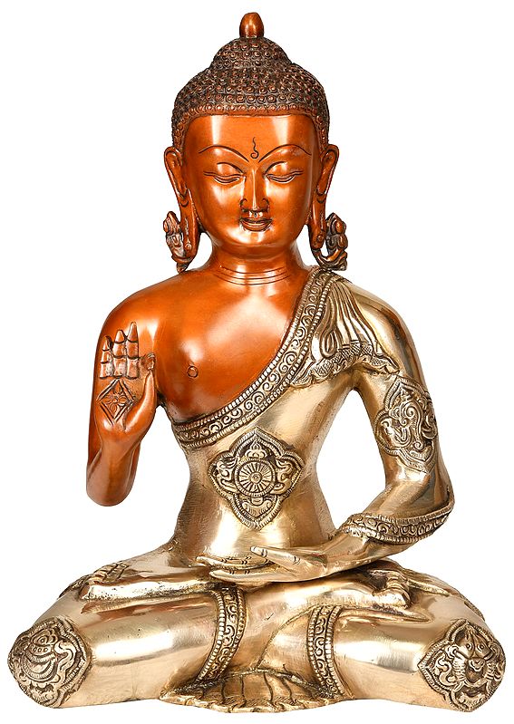 12" Lord Buddha in Abhaya Mudra (Tibetan Buddhist Deity) In Brass | Handmade | Made In India