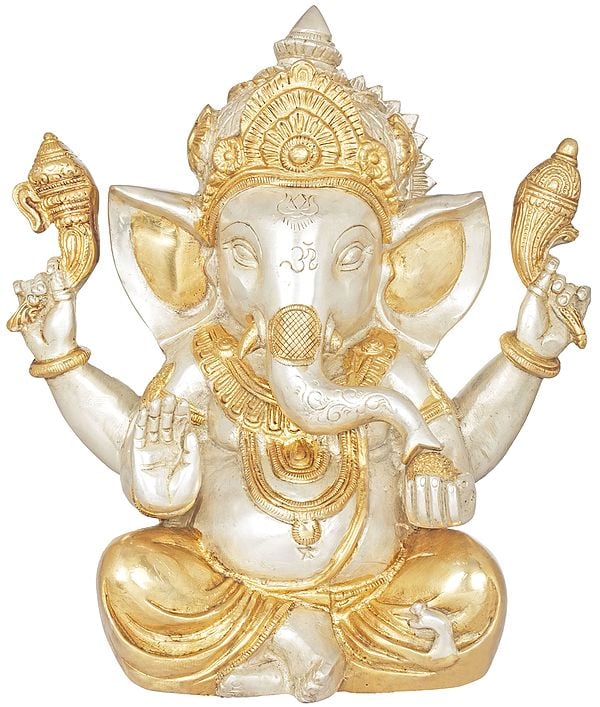 9" Crown Ganesha In Brass | Handmade | Made In India