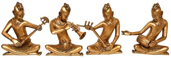 18" Set of Four Large Size Musicians In Brass | Handmade | Made In India