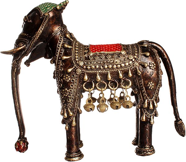 Elephant with Hanging Ghungroos (Folk Statue from Bastar)