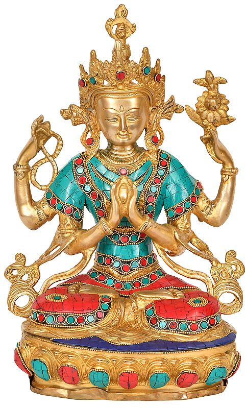 13" Chenrezig (Tibetan Buddhist Deity) In Brass | Handmade | Made In India