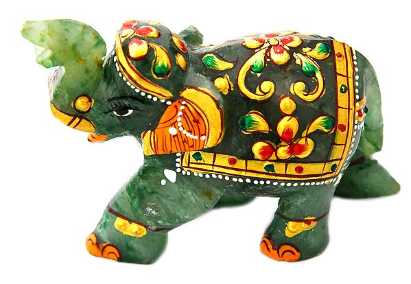 Decorated Elephant (Carved in Jade Gemstone)