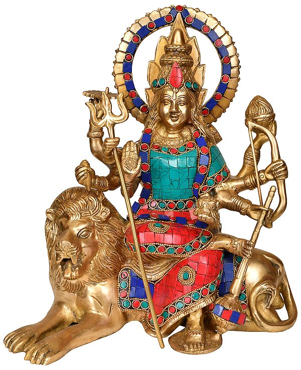 12" Simhavahini Devi Durga In Brass | Handmade | Made In India