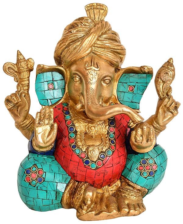 7" Turbaned Ganesha In Brass | Handmade | Made In India