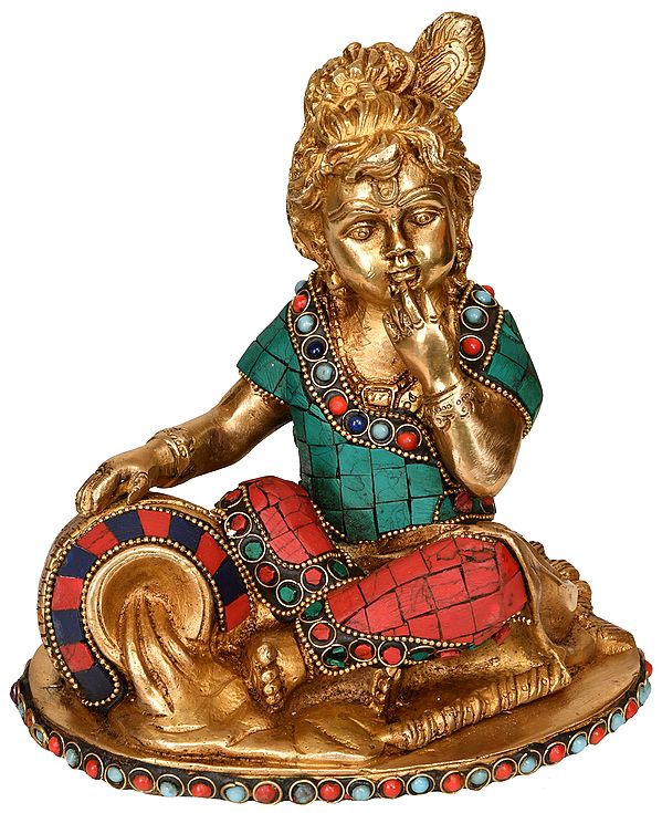 7" Butter Thief Krishna In Brass | Handmade | Made In India