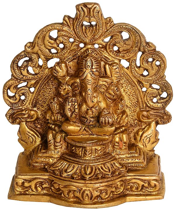 Enthroned Ganesha with  Riddhi and Siddhi