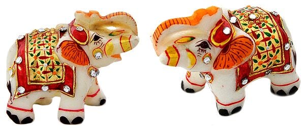 Decorated Elephant Pair with Upraised Trunks (Supremely Auspicious According to Vastu) (Small Statue)