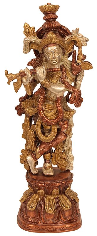 13" Fluting Krishna In Brass | Handmade | Made In India