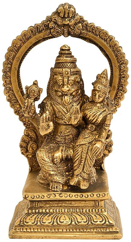 5" Lord Narasimha with His Shakti In Brass | Handmade | Made In India