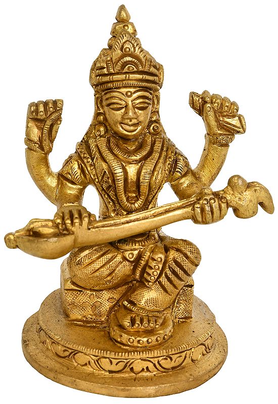 Goddess Saraswati Small Brass Statue