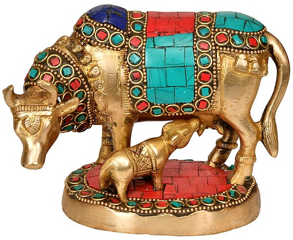 5" Cow and Calf Brass Statue | Handmade | Made in India
