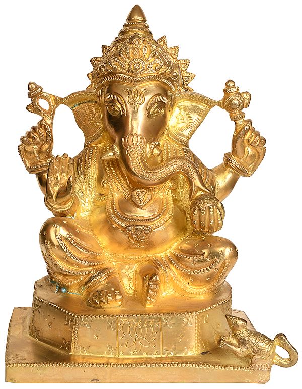 8" Seated Lord Ganesha In Brass | Handmade | Made In India