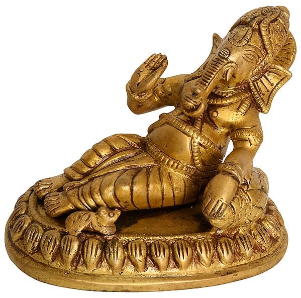 5" Relaxing Ganesha Brass Sculpture | Handmade | Made in India