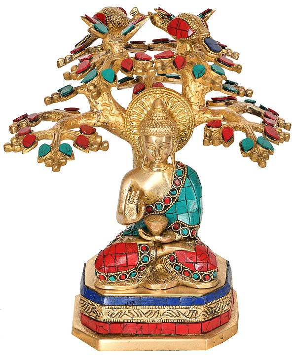 9" Lord Buddha Under The Bodhi Tree (Tibetan Buddhist) In Brass | Handmade | Made In India