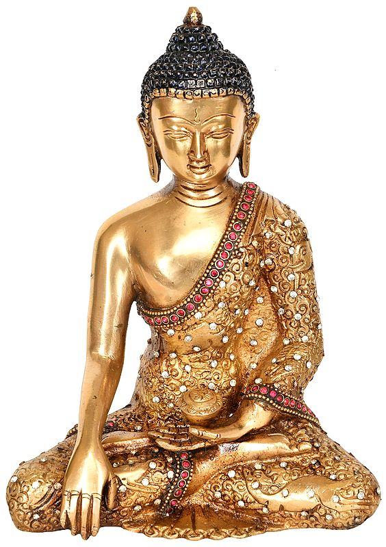 8" Lord Buddha in Bhumisparsha Mudra (Tibetan Buddhist) In Brass | Handmade | Made In India