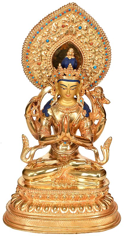 Tibetan Buddhist Deity Chenrezig (Four Armed Avalokiteshvara) - Made in Nepal