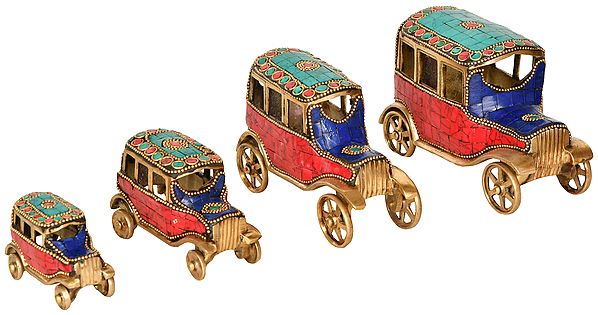 Vintage Cars (Set of Four) In Brass | Handmade | Made In India
