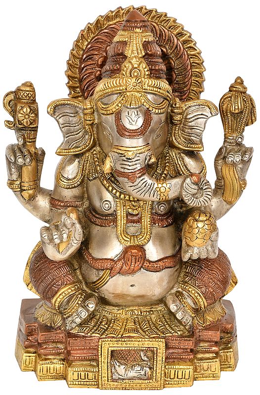 10" Seated Lord Ganesha In Brass | Handmade | Made In India