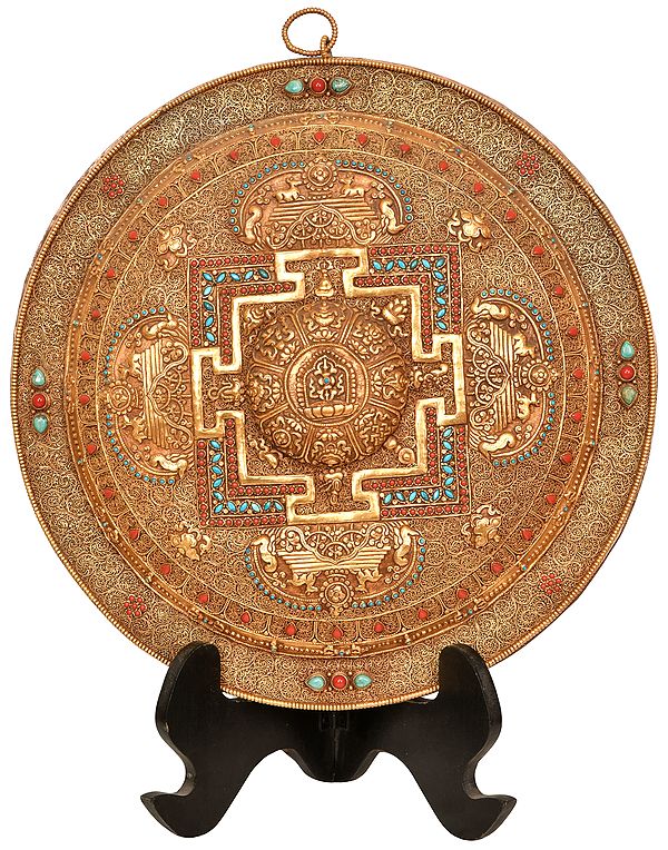 Superfine Tibetan Buddhist Vajra Mandala Plate with Filigree Work (Made in Nepal)