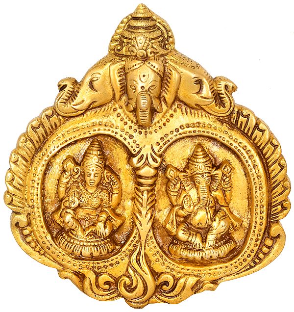 6" Lakshmi Ganesha Wall Hanging In Brass | Handmade | Made In India