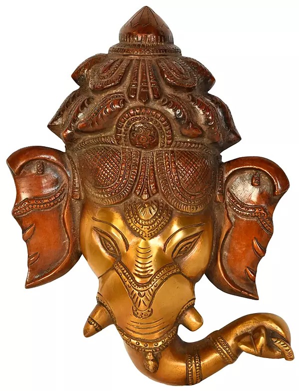 8" Ganesha Wall Hanging Mask In Brass | Handmade | Made In India