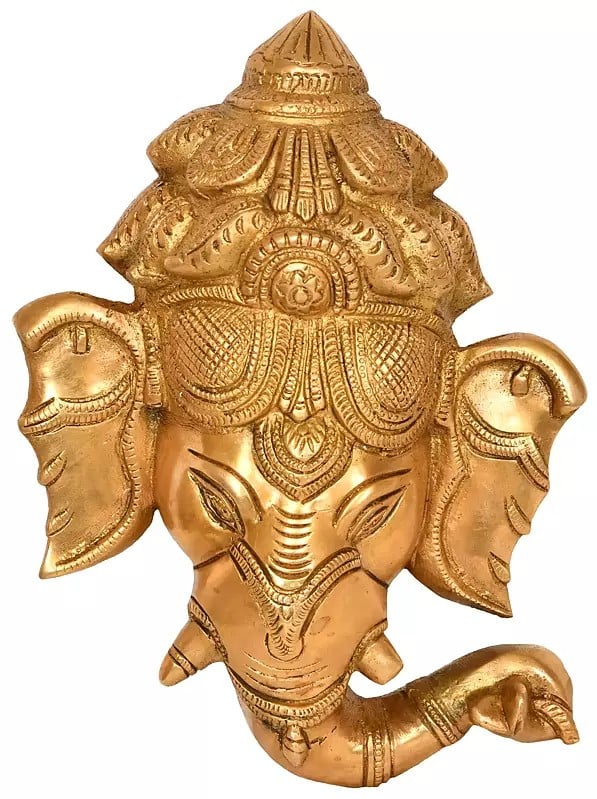 8" Ganesha Wall Hanging Mask In Brass | Handmade | Made In India