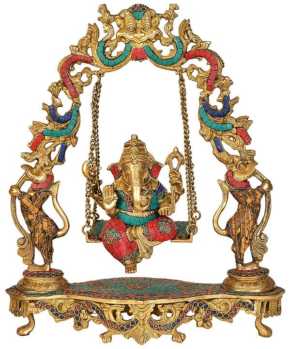 18" Ganesha Swing | Inaly Ganesha | Brass with Stone | Handmade | Made In India