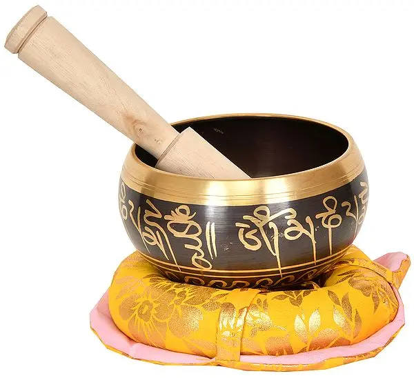 Singing Bowl with Five Dhyani Buddhas and Syllable Mantra (Tibetan Buddhist)