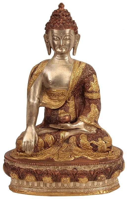 12" Lord Bhumisparsha Buddha (Robes Decorated with the Scenes from His Life) In Brass | Handmade | Made In India