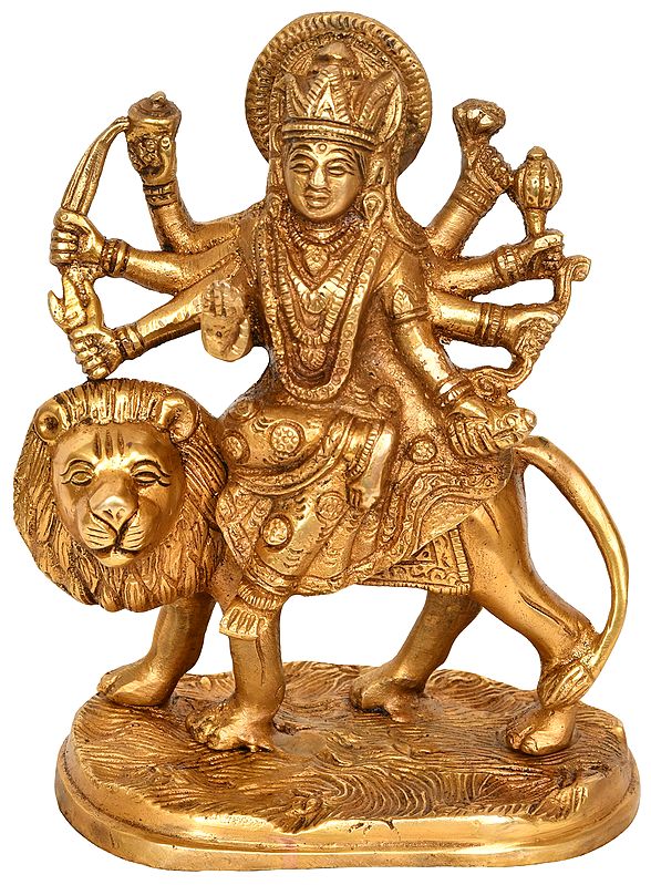 Eight-Armed Goddess Durga Statue Seated on Lion