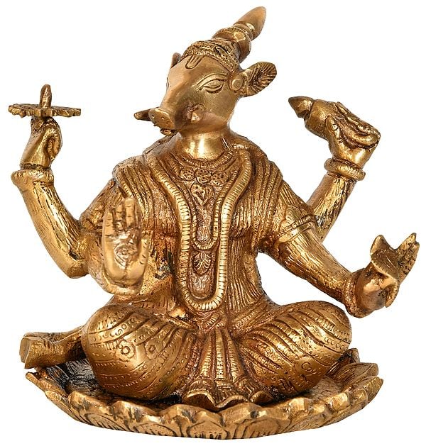 6" Seated Varaha In Brass | Handmade | Made In India