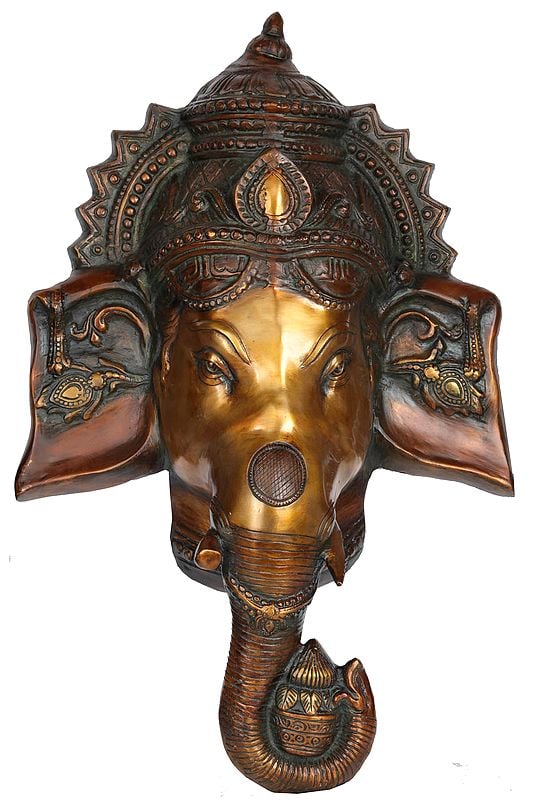 23" Auspicious Lord Ganesha Wall Hanging Mask (Large Size) In Brass | Handmade | Made In India