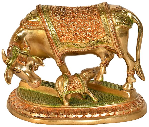 7" Cow and Calf - The Most Sacred Animal of India In Brass | Handmade | Made In India