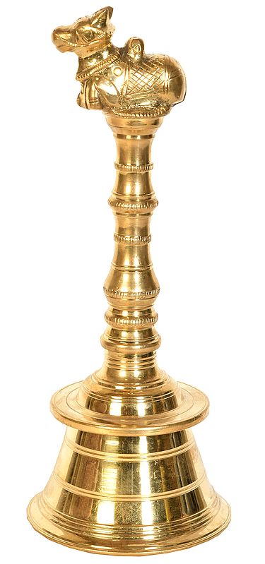 11" Large Size Nandi Hand-Held Bell in Brass | Handmade | Made in India