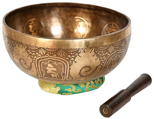 Buddha in Earth Touching with OM MANI PADME HUME Superfine Singing Bowl - Tibetan Buddhist