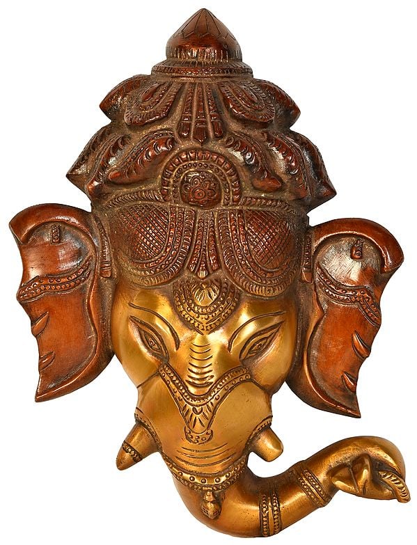 8" Ganesha Wall Hanging Mask In Brass | Handmade | Made In India