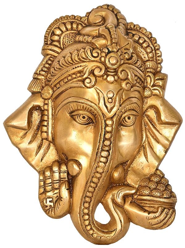 10" Ganesha Mask (Wall Hanging) In Brass | Handmade | Made In India