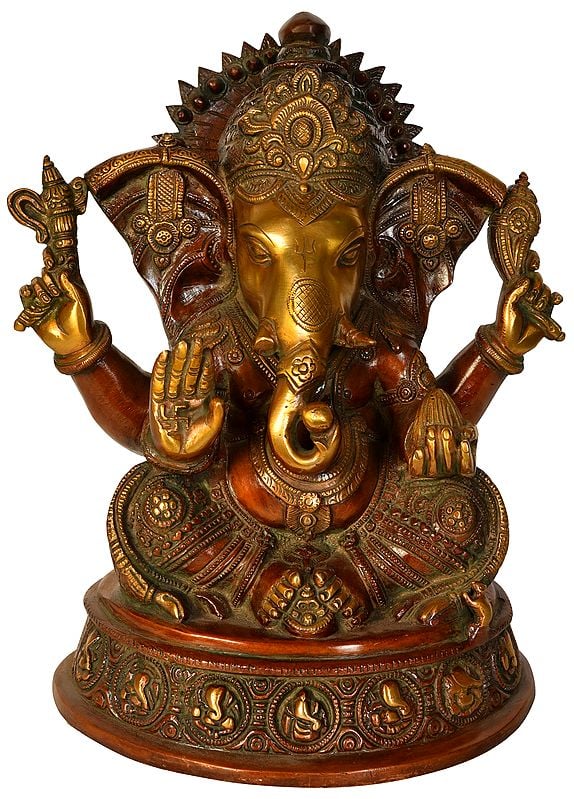 11" Blessing Ganesha Eating Modaka In Brass | Handmade | Made In India