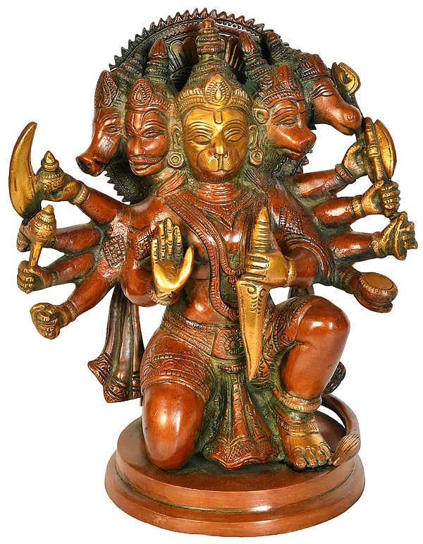 8" Panchamukhi Hanuman Brass Sculpture | Handmade | Made in India