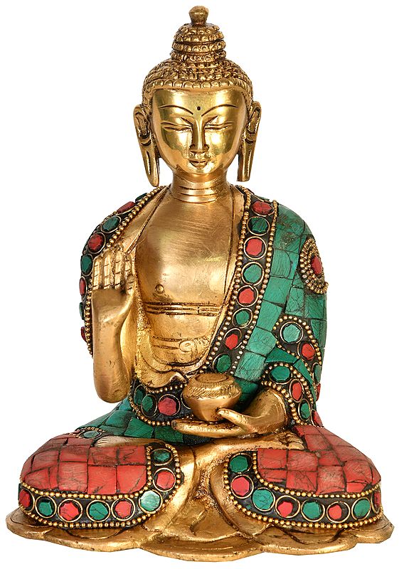 6" Tibetan Buddhist Deity Buddha Granting Abhaya In Brass | Handmade | Made In India