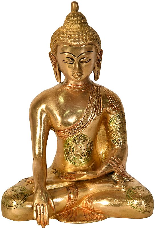 7" Tibetan Buddhist Lord Buddha in Earth Touching Gesture In Brass | Handmade | Made In India