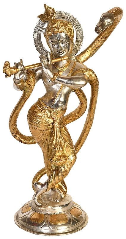 15" Krishna and Kaliya In Brass | Handmade | Made In India