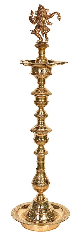 39" Large Size Dancing Ganesha Ritual Lamp in Brass | Handmade | Made in India