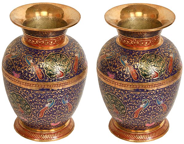 Handcrafted Flower Vase Pair with Mughal Art