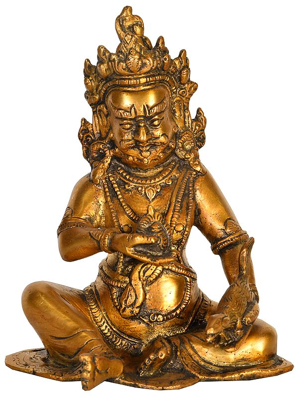 6" Tibetan Buddhist Deity Vaishravana (Kubera) In Brass | Handmade | Made In India