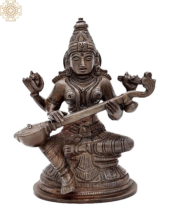5" Goddess Saraswati | Handmade | Brass | Made In India