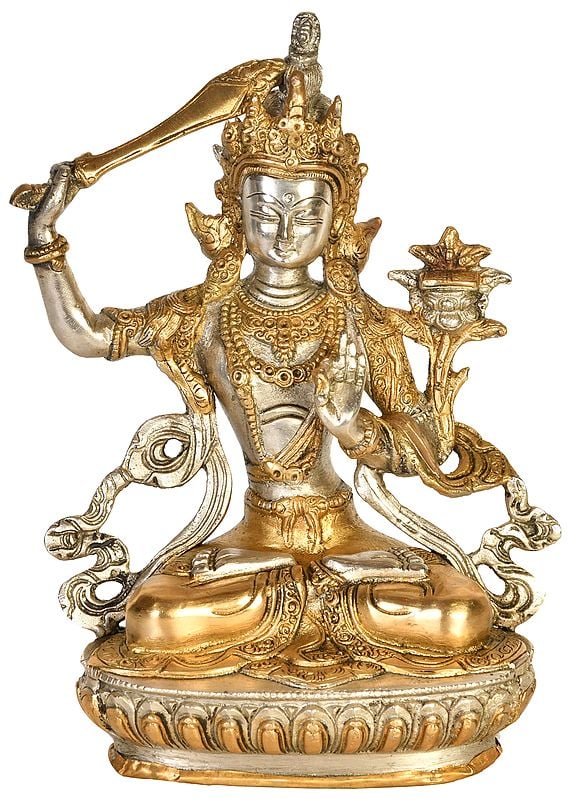 8" Tibetan Buddhist Deity Manjushri In Brass | Handmade | Made In India