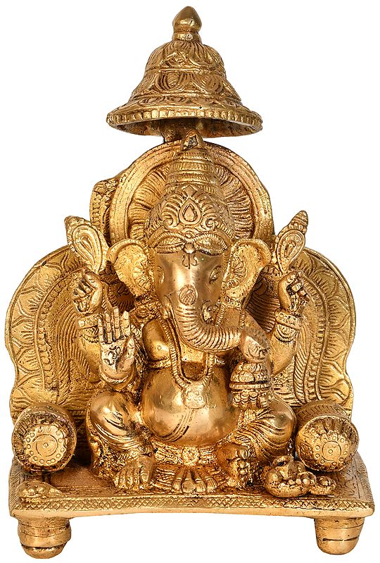 8" Throne Ganesha In Brass | Handmade | Made In India