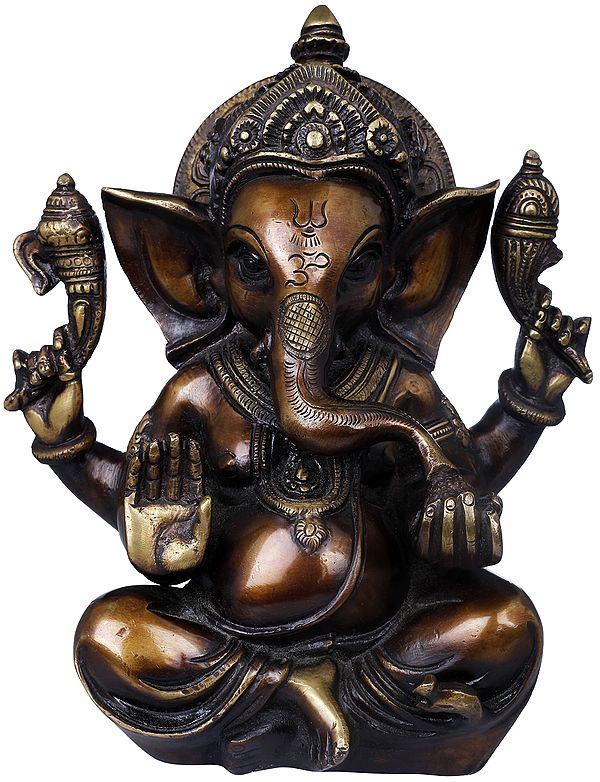 8" Crown Ganesha In Brass | Handmade | Made In India