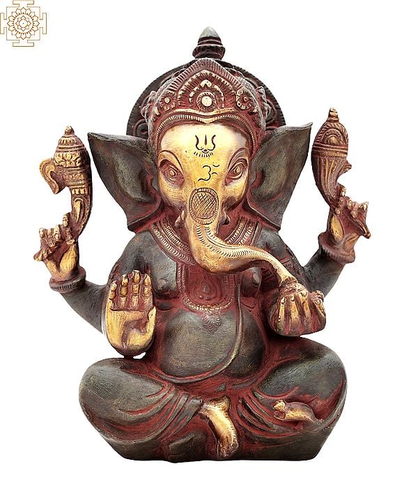 8" Crown Ganesha In Brass | Handmade | Made In India